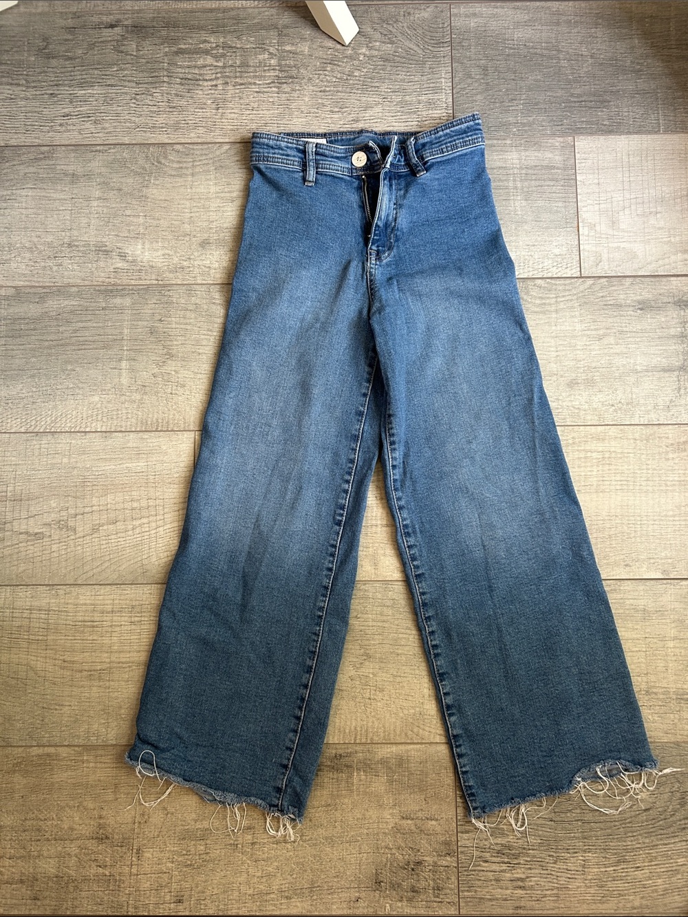 Zara Kids Wide-Leg Frayed Hem Jeans - Blue